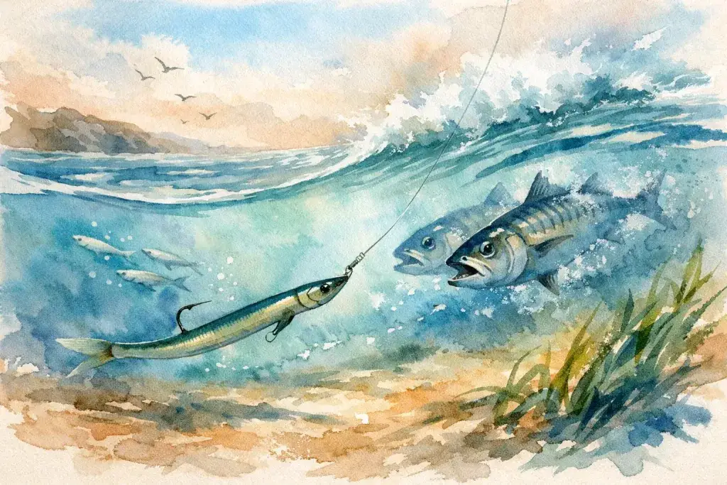 Sandaal Imitation beim Meeresangeln richtig fischen